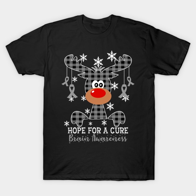 Reindeer Hope For A Cure Brain Awareness Christmas T-Shirt by HomerNewbergereq